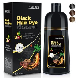 KAISASA Black Hair Dye Shampoo 3 in 1,Can cover gray hairs,Herbal Ingredients,Contains Ginseng Extract,Natural Haircoloring, Plant Haircare - Color: Dark Brown