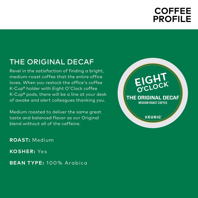 Eight O'Clock Coffee The Original Decaf, Single-Serve Keurig K-Cup Pods,