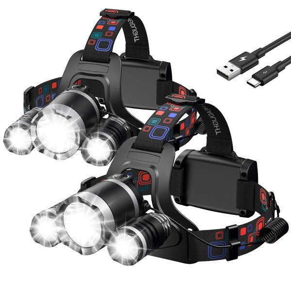 WdtPro Headlamp Rechargeable High Lumes, 2 Pack Lightweight Head Lamp