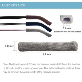 Eyeglasstor 2 Pairs Glasses Cushions For Ears,Glasses Ear Cushion For Pain, Sports Band Accessories For Glasses Anti-Slip Soft Cotton Comfort Elastic Ear Grip (Grey)