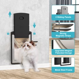 ClawJaw Cat Door for Exterior Wall, Metal Frame and Telescopic Tunnel Pet Door, Double Magnetic Flaps Cat Door and Dog Door, Easy to Install, Black (Pets Up to 22 Lb)-Small