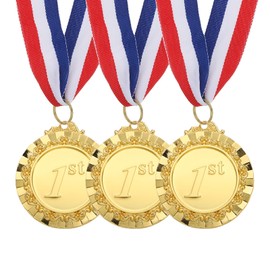 PATIKIL Gold Award Metals, 3 Pack 1st Prize Medals Ring Winner Medals with Neck Ribbon for Games Sports Competitions Spelling Bees