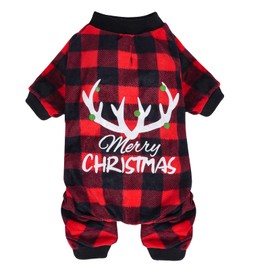 Dxhycc Pet Christmas Pajamas Red Black Plaid Dog Pajamas Pet Dog Fleece Jumpsuit Soft Warm Dog Christmas Jammies Cat Doggie Sweater, M