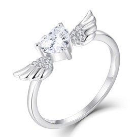 Starchenie Heart Birthstone Ring for Women 925 Sterling Silver Angel Wings Ring Size7