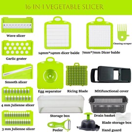 16 in 1 Vegetable Chopper,Brioeua Vegetable Slicer,Manual Vegetable Cutter with Egg Separator, Vegetable Grater for Cutting Potatoes for Slicing