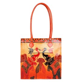 Twin Royal Elephants Design Ethnic Hand Embossed Shantiniketan Leather Indian Shoulder Bag