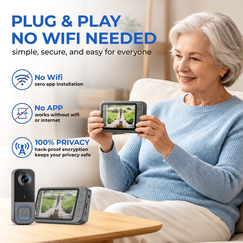 Video Doorbell Camera Wireless No Subscription No WiFi &APP ,