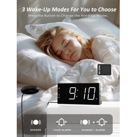 Mesqool Loud Vibration Alarm Clock with Bed Shaker for Deaf Heavy Sleepers, Double Alarm, USB Charger, Large Display, Snooze, Easy to Set, Summer Time 12/24 H, Dimmer