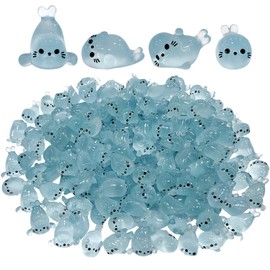 BICHENHWAI 100Pcs Glow in The Dark Mini Seal Figurines Cute Luminous Resin Sea Animals 4 Styles Seal Pup DIY Tiny Ocean Creatures for Fairy Garden Aquarium Decor