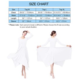 ZX Women Long Sleeve Praise Dance Dress Irregular Pleated Swing Skirt Latin Ballroom Dance Dress Lyrical Dancewear (Tag M, White)