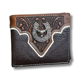 Urbalabs Mens Wallet Horseshoe Longhorn Engraved Soft Coffee Leather Western Cowboy Bi Fold Mens Wallets Leather Cowboy Western Short Wallets Gifts For Men