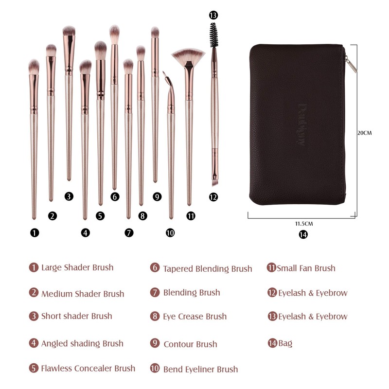 Juego de 12 brochas de maquillaje para ojos, corrector, cejas,