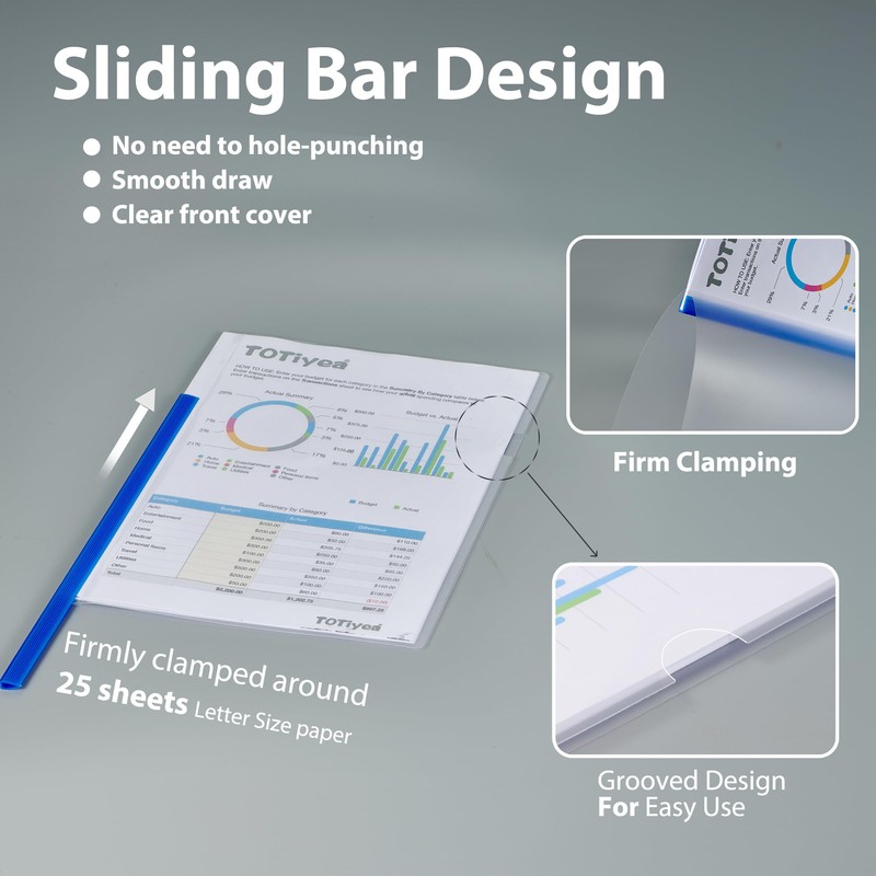 TOTiyea 12 Pack Clear Report Covers with Sliding Bars, 5mm