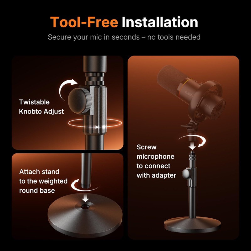 MAONO Desktop Mic Stand for PD200W/PD200X Microphone – Height Adjustable,