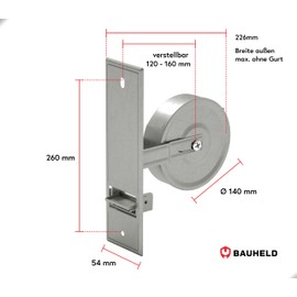 BAUHELD® Roller Shutter Belt Winder Flush-Mounted [Made in Germany] - Maxi Inlet Belt Winder Made of Steel - For Roller Shutter Belt 23 mm [Without Strap] - Roller Shutter Winder without Cover - Hole