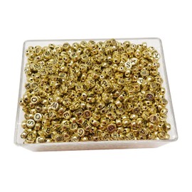 200 Letter Beads Plastic Letter Gold Beads with Black Letters A-Z 7 mm, Round Beads for Bracelets, Chokers, Jewellery or Other Crafts