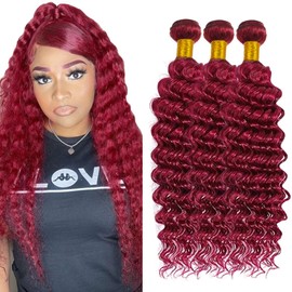 Vinmdonm Burgundy Bundles Human Hair 99J Deep Wave 3 Bundles 28 28 28 inch Wine Red Bundle Human Hair Extensions