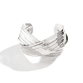 MYANAIL Metal intersecting Thick Wide Cuff Bracelet for Women Open Wide Wire Bracelets Wrist Cuff Wrap Bangle Minimalist Chunky Thick Wide Bracelet (Silver)