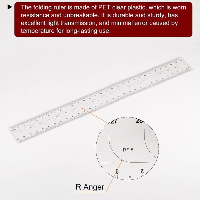 HARFINGTON Film Flexible Ruler 30cm 0.5mm Scale with R Angle