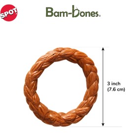SPOT Bam-Bones Braided Ring - Made with Strong Bamboo Fiber, Durable Long Lasting Dog Chew Toy for Light to Moderate Chewers, for Adult Dogs & Teething Puppies Under 25lbs, 3in, Hickory Smoke Flavor
