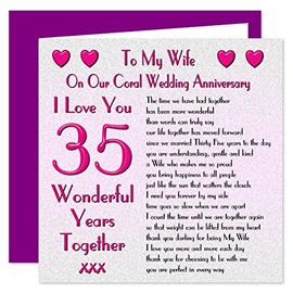 My Wife 35th Wedding Anniversary Card - On Our Coral Anniversary - 35 Years - Sentimental Verse I Love You