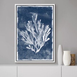 MUDECOR Framed Canvas Print Wall Art Faded White Underwater Coral Nature Wilderness Illustrations Modern Art Nautical Relax/Calm Blue Ultra for Living Room, Bedroom, Office - 16"x24" White