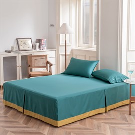 mixinni Queen Peacock Blue Ultra Soft Long-Staple Cotton Bed Skirt Dust Ruffle, Classic 15 Inches Drop -Queen Size