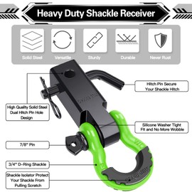 AUTOBOTS Shackle Hitch Receiver 2", 45,000 Lbs Break Strength Heavy Duty Receiver with 5/8" Screw Pin, 3/4" D Ring Shackles, Towing Accessories for Vehicle Recovery Off-Road, Green&Black