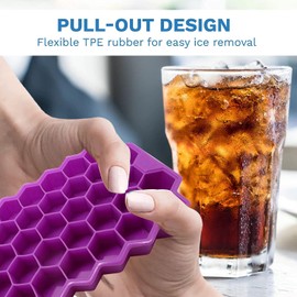 Gadgetime USA 1 Pack Honeycomb ice tray with Cover - Fun Shaped Mold for Freezer, Cocktails - Stackable, BPA & Odor Free - Silicone (Purple)