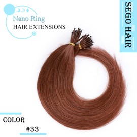 SEGO Nano Tip Hair Extensions Human Hair Balayage Nano Beads Pre-bonded Seamless Nano Ring Highlight Hair Extensions for Women 1g/strand 50g/pack -16 Inch -33 Dark Auburn