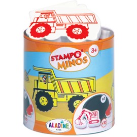 Aladine 3085127 Stempelset Minos Baustelle, inkl. 10 Stempel und 1 Stempelkissen, kreativer Stempelspaß für Kinder ab 3 Jahren, Mehrfarbig