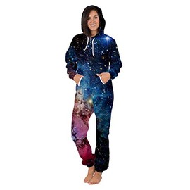 Nawoshow Women Men Long Sleeve Playsuit Adult Onesie Jumpsuit Pajamas (Galaxy B, S/M)