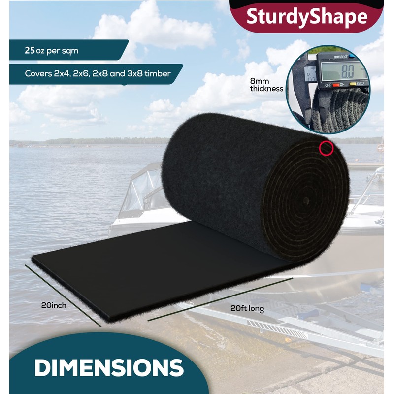SturdyShape Thick Boat Trailer Bunk Carpet Kit 20x20 25oz -