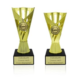 Zelaro Gold trophy with desired text, silver trophy with engraving, trophy as a gift for men and women, gift for employees, hiking trophy with emblem, colleagues gift in 2 sizes (19 cm, gold)