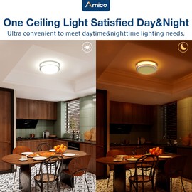Amico 1 Pack 12 Inch LED Flush Mount Ceiling Light Fixture with Night Light, 2700K/3000K/4000K/5000K/6500K Selectable, 24W Dimmable Ceiling Light Fixture, 1800LM High Brightness