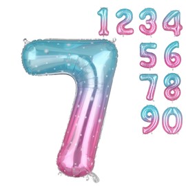 34 Inch 7 Starry Sky Rainbow Number Balloons Mylar Foil Helium Digital Balloons Wedding Bachelorette Anniversary Baby Shower 7st Birthday Outer Space Theme Party Decor Supplies