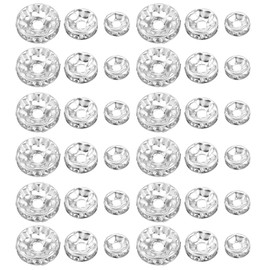 eMagTech 150PCS Rondelle Spacer Beads Shiny Rhinestone Loose Round Beads for Bracelet Necklace Earring Jewelry Making Decorations 6mm 8mm 10mm 50PCS Each Size Silver