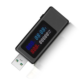 Current and Voltage Checker, USB Current and Voltage Tester, USB A Digital Tester, Color Disp Current and Voltage Test Range: 0 - 6.5 A, 0 - 6.5 A, Supports Fast Charging 65 W/120 W (Black)