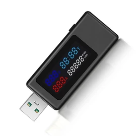 Current and Voltage Checker, USB Current and Voltage Tester, USB A Digital Tester, Color Disp Current and Voltage Test Range: 0 - 6.5 A, 0 - 6.5 A, Supports Fast Charging 65 W/120 W (Black)
