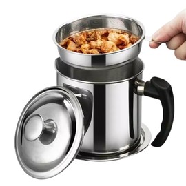 Asdays Oil Pot Oil Strainer Oil Container Fry Oil Container with Filter Net and Lid Oil Treatment Kitchen Utensils Stainless Steel (No Pourer, 1.8L)