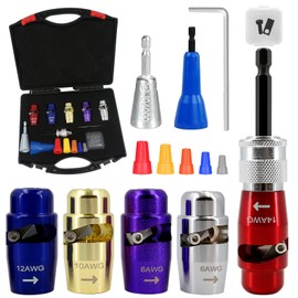 Wire Stripper for Drill, 14+12+10+8+6AWG US Standard Electric Wire Stripper Drill Tool AWG Wire Stripper Wire Connector Toolbox, Wire Twister Tool for Drill and 25PCS Wire Connectors Nuts