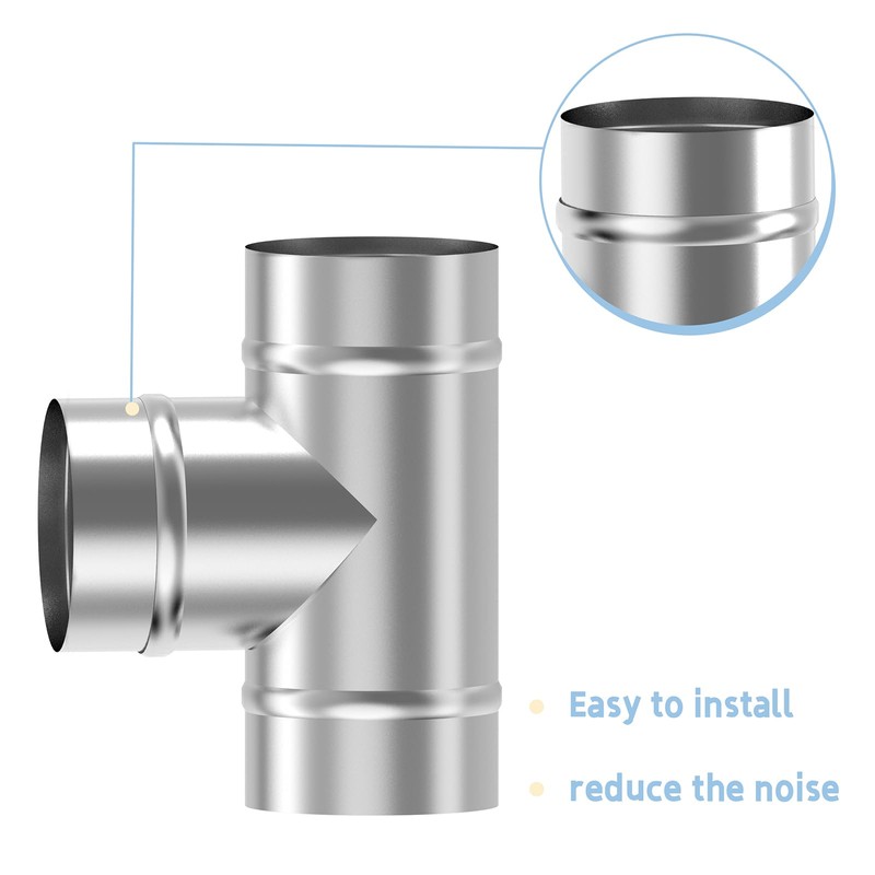 100 mm T-shape duct connection made of stainless steel, 3-way