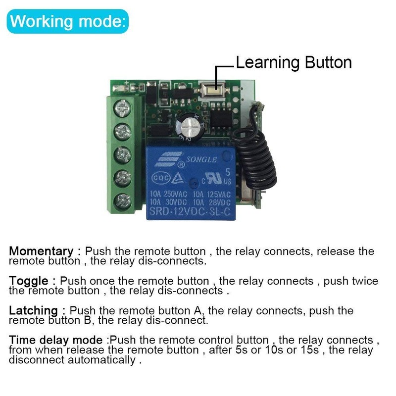 QIACHIP DC 12V 1CH 433Mhz RF Wireless Relay Remote Control