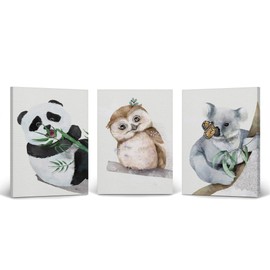 Smile Art Design Cute Panda Owl Koala Wall Decor 3 PANEL CANVAS PRINT SET Kids Room Decor Wall Art Baby Room Decor Nursery Decor Ready to Hang Made in the USA-(17x11) x3