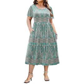 IN'VOLAND Plus Size Womens 2025 Spring Summer Casual Loose Crewneck Boho Dress Short Sleeve High Waist Maxi Dress