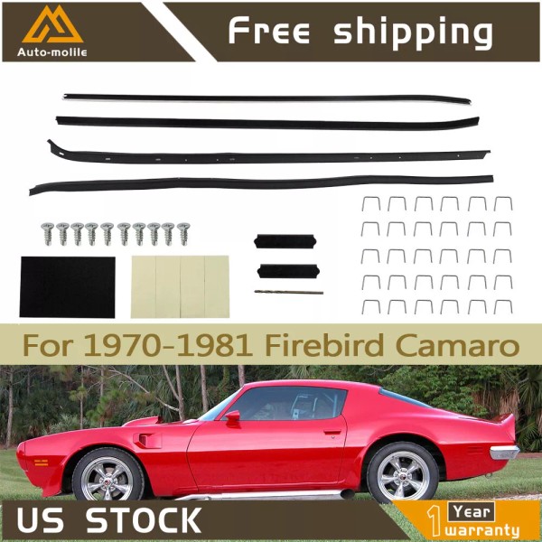ANTUKO Moldings Window Sweep Weatherstrips Chrome Black For 1970-1981 Firebird
