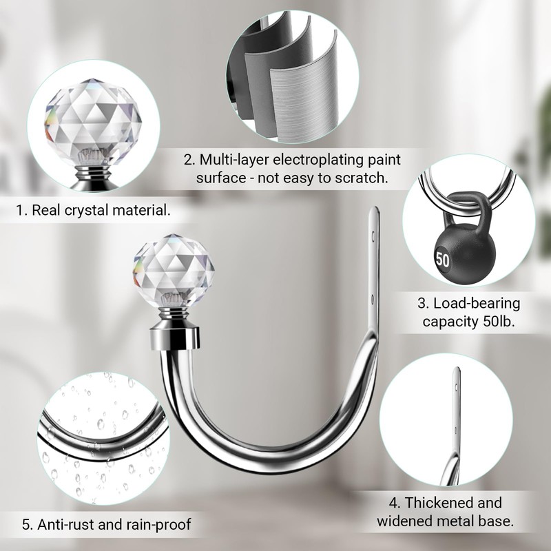 HIKMLK Crystal Curtain Holdbacks 2pcs, Metal Curtain Tieback Pull Back