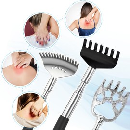 Yeipis 3 Pack Different Back Scratcher Metal Portable Telescoping with Rubber Handles, Extendable Back Massager Tool with Beautiful Box, Stocking Stuffers for Men Women Christmas Presents(Black)