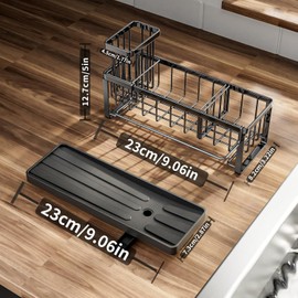 Whoopee Keykey Sponge Holder Kitchen Sink Caddy Organizer, 316 Stainless Steel Kitchen Soap Dispenser Caddy Organizer with Auto Drain Tray, Sink Rack for Kitchen & Bathroom Holding Sponge and Towel