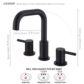 JXMMP 3 Hole Black Sink Faucet Bathroom, 8 in Matte Black Wide Spread Bathroom Sink Faucet with Pop Up Drain and Supply Lines, Stainless Steel 2 Handle Black Bathroom Faucet for Vanity